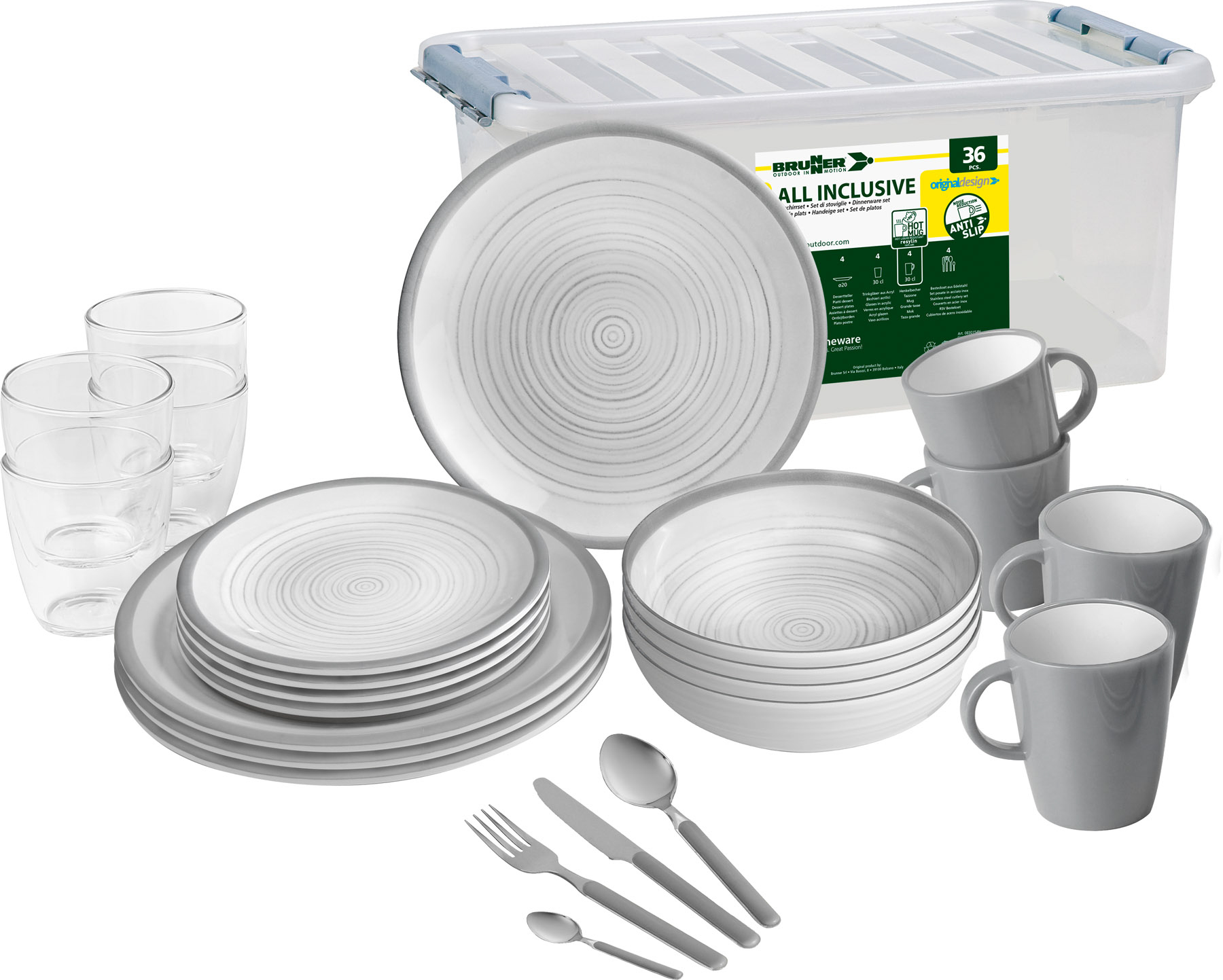 Set 8 stoviglie da campeggio brunner tivoli in melamina antiscivolo Set 8 stoviglie da campeggio brunner tivoli in melamina antiscivolo
