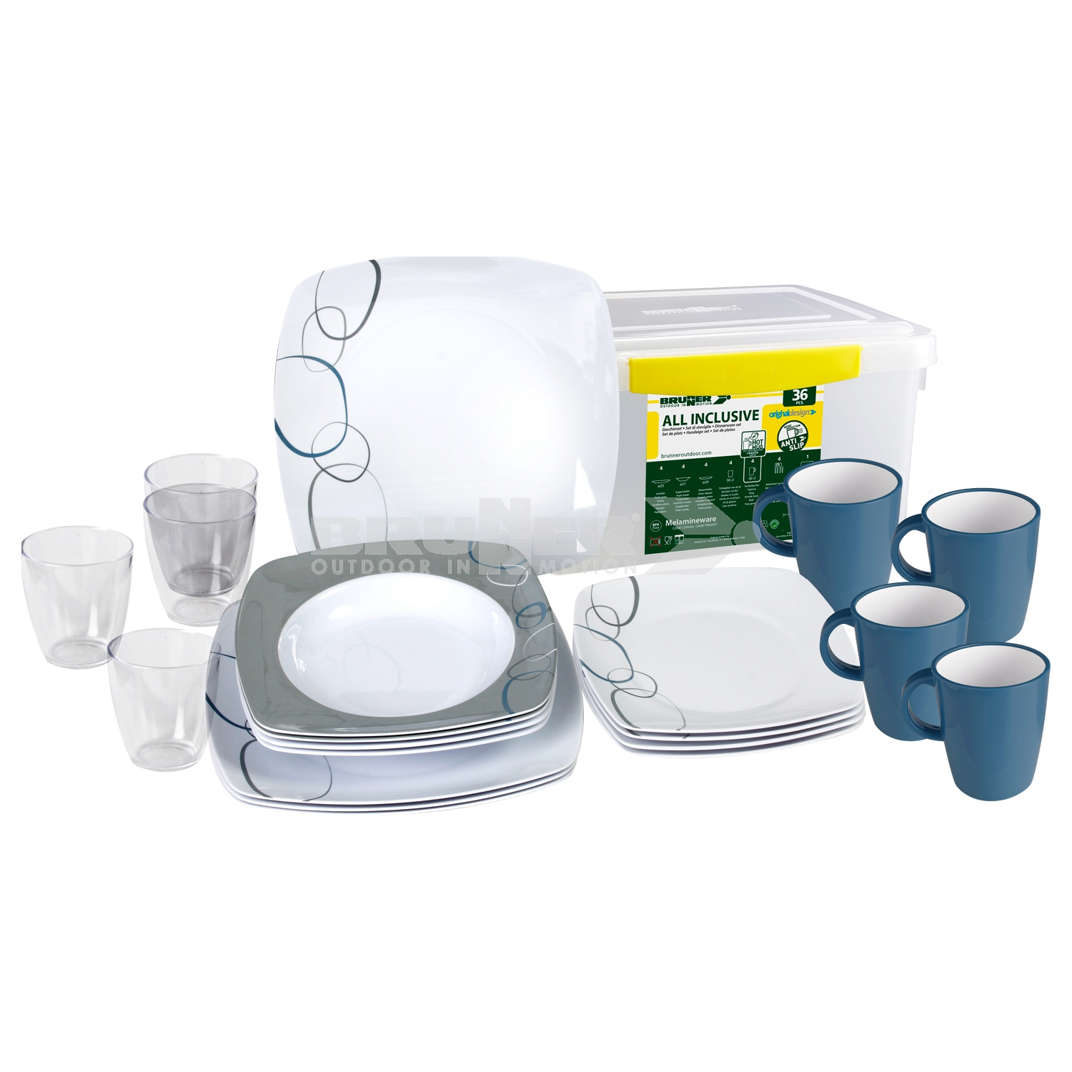 Moritz Set di stoviglie da campeggio in melamina per 4 persone, crema design, 16 pezzi, da tavola da picnic