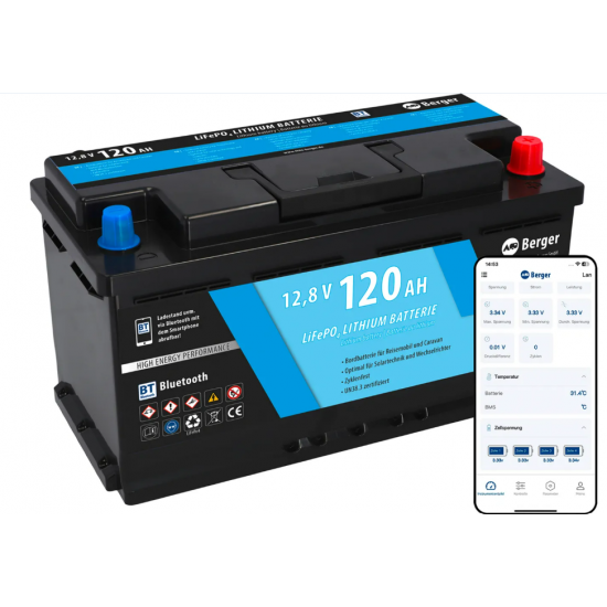 Batteria al Litio Berger LiFePO4 120 Ah 12 V con Bluetooth