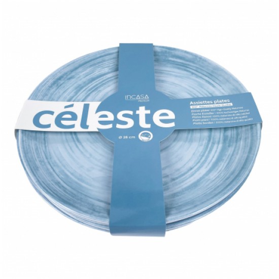 Set Piatti Melamina 4 Pezzi Celeste 28 cm