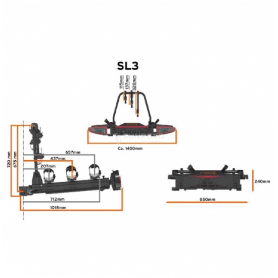 Portabici per Gancio Traino Spinder SL3 Scorrevole - 3 Bici (Espandibile a 4) con Bloccaggio a Chiave