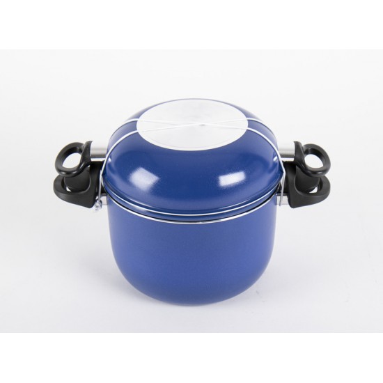 Set pentole in alluminio 9 pezzi blu/nero con rivestimento anti-aderente - ideale per campeggio