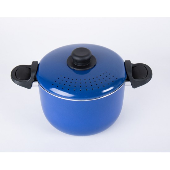 Set pentole in alluminio 9 pezzi blu/nero con rivestimento anti-aderente - ideale per campeggio