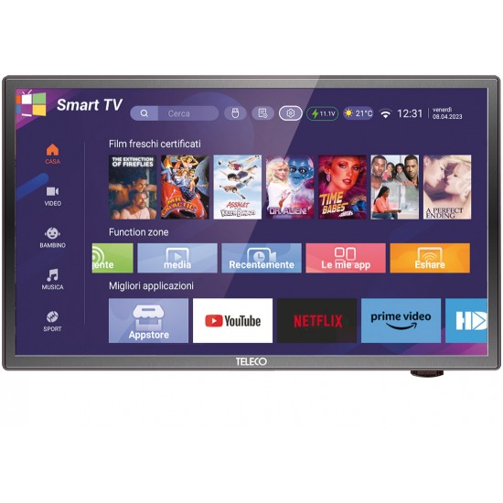 Smart TV 24 Pollici Full HD 12V 230V Teleco TEK24E per Camper