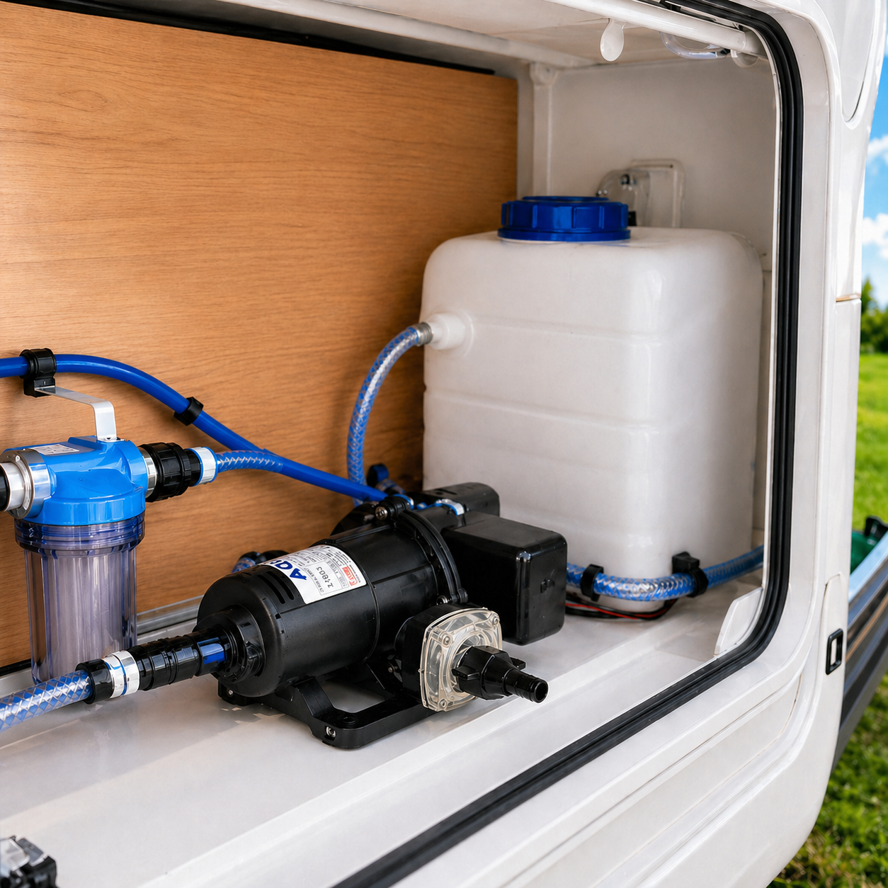 Pompe acqua, serbatoi e accessori per impianto idrico camper